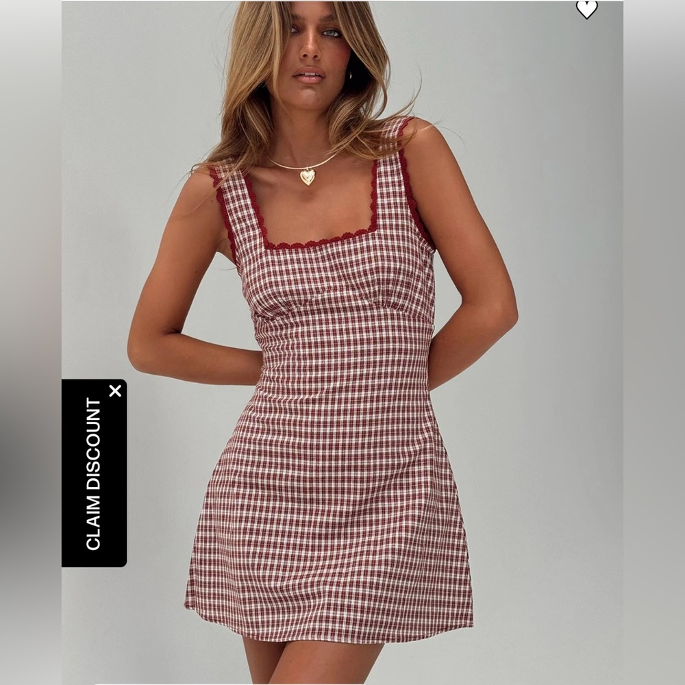 Princess Polly Plaid Sleeveless Dress with Red Trim, NWT